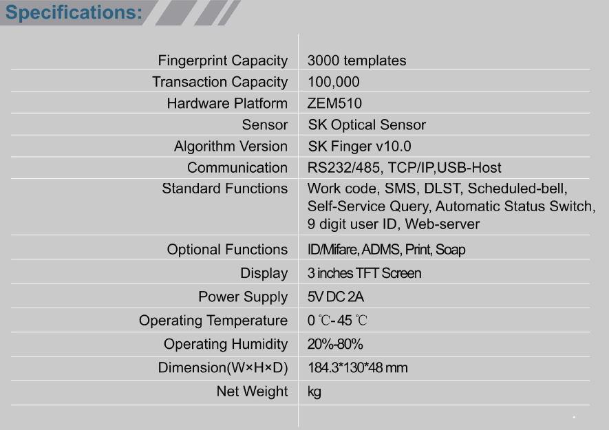 TA8 Specification